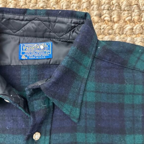 Pendleton Men’s Long Sleeve Button Down Shirt (Large) Green Blue 100% Wool Made - Picture 2 of 6